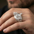 Load image into Gallery viewer, Sterling silver dragon turtle ring in an oxidized finish worn on finger, sculpted dragon head and shell detail visible, lifestyle hand close-up
