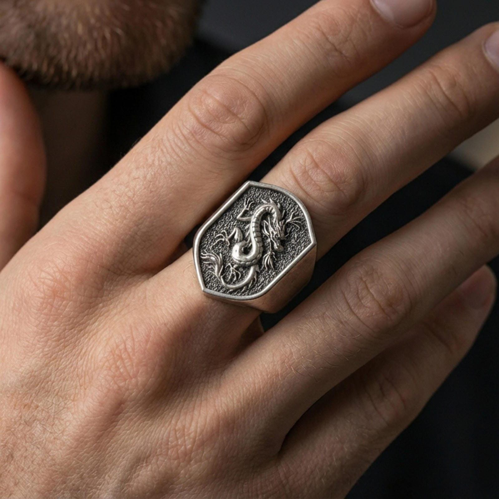 Chinese Dragon Ring | Silver Symbol of Power and Luck | Angelios