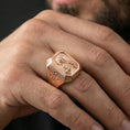 Load image into Gallery viewer, Rose gold plated St Jude signet ring worn on finger, religious saint portrait, Catholic gift jewelry
