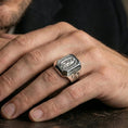 Load image into Gallery viewer, Polished silver Our Lady of Guadalupe signet ring worn on finger, Catholic faith ring, detailed Virgin Mary engraving

