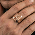 Load image into Gallery viewer, Rose gold plated St Patrick ring worn on finger, St Patrick bishop signet style, devotional Christian jewelry gift
