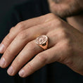 Load image into Gallery viewer, Rose gold plated Pope John Paul II signet ring worn on finger, papal portrait relief, refined Catholic jewelry
