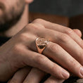 Load image into Gallery viewer, Rose gold plated Saint John the Baptist signet ring worn on finger, saint portrait relief, meaningful religious accessory
