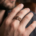 Load image into Gallery viewer, 8. Rose gold plated geometric statement ring worn on model with refined modern style and elevated minimal aesthetic
