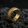 Load image into Gallery viewer, Gold plated Japanese cloud pattern ring showcased on volcanic rock with elevated ornamental relief, inspired by serene sky symbolism and refined craftsmanship
