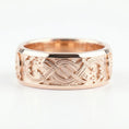 Load image into Gallery viewer, Rose Gold Slavic dragon motif ring displayed on a white surface highlighting Celtic-style knot details and bold mythology aesthetic

