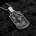 Load image into Gallery viewer, Oxidized 925 sterling silver foo dog pendant on volcanic rock, Chinese guardian lion relief dog tag necklace with braided chain
