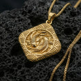 Load image into Gallery viewer, Gold plated koi fish pendant on volcanic rock, premium studio scene, Japanese-inspired lucky fish amulet design
