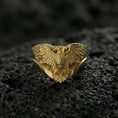 Load image into Gallery viewer, 925 sterling silver eagle ring on volcanic stone, gold plated finish emphasizing the eagle’s spread wings and sculpted feather texture
