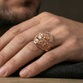 Load image into Gallery viewer, Balinese Barong god rose gold plated ring on finger, ornate guardian deity details, lifestyle wear photo
