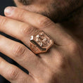 Load image into Gallery viewer, Rose gold plated Jesus Good Shepherd ring worn on finger, shepherd and lamb signet style, devotional prayer jewelry gift
