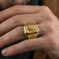 Load image into Gallery viewer, Gold plated Jesus crown of thorns ring worn on finger, religious men’s signet jewelry, meaningful Christian gift for him
