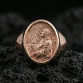 Load image into Gallery viewer, Rose gold plated Jesus Christ signet ring on volcanic stone, devotional Christian jewelry
