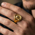 Load image into Gallery viewer, Gold plated Virgin Mary ring worn on finger, holy Mary portrait design, Catholic devotional gift for her
