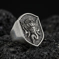 Load image into Gallery viewer, Oxidized 925 sterling silver Lord Ganesha signet ring on volcanic rock, elephant god relief, Hindu amulet jewelry
