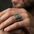 Load image into Gallery viewer, Oxidized 925 sterling silver Saint Anthony of Padua signet ring worn on finger, saint with Child Jesus relief, Catholic protection ring
