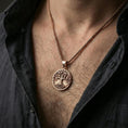Load image into Gallery viewer, Rose gold plated Tree of Life necklace worn on neck, Yggdrasil round medallion pendant
