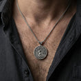 Load image into Gallery viewer, Oxidized 925 sterling silver Yggdrasil tree of life pendant worn on neck, Norse mythology round medallion on braided chain
