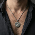 Load image into Gallery viewer, Oxidized 925 sterling silver Athena pendant worn on neck, Greek goddess warrior coin medallion necklace with helmet and spear
