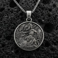 Load image into Gallery viewer, Oxidized 925 sterling silver Athena pendant on volcanic rock, Greek goddess warrior coin medallion necklace with helmet and spear
