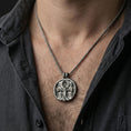 Load image into Gallery viewer, Oxidized 925 sterling silver ankh pendant worn on neck, Eye of Providence medallion with Egyptian-inspired detailing and bold relief finish
