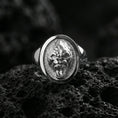 Load image into Gallery viewer, Polished silver gorilla head signet ring on volcanic rock, crisp facial contours and textured background, close-up lighting
