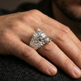 Load image into Gallery viewer, Polished silver wolf ring on hand, statement animal ring lifestyle close detail
