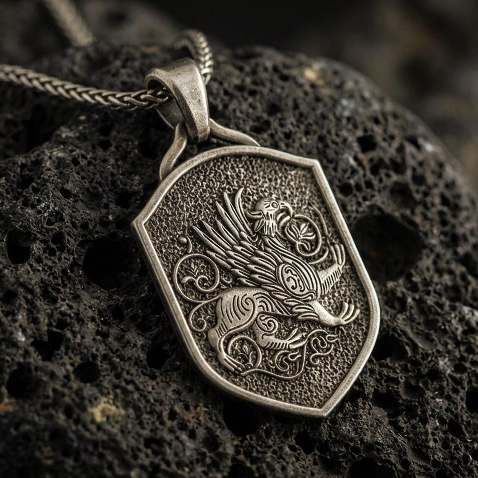 Griffin Shield Pendant Necklace – Guardian Symbol Medallion