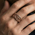 Load image into Gallery viewer, Rose gold plated dragon cloud band ring worn on the finger, lifestyle image featuring elegant rose tone, intricate cloud engraving, and modern unisex wear.
