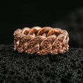 Load image into Gallery viewer, Rose gold plated sterling silver Cuban link band on volcanic stone, bold chain link relief with deep contrast engraving, minimal high-end close-up.

