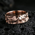 Load image into Gallery viewer, Rose gold plated sterling silver Moses spinner ring on volcanic stone, sculpted Renaissance portrait relief with deep contrast and clean borders, minimal high-end close-up.
