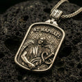 Load image into Gallery viewer, Bronze 925 sterling silver St Raphael archangel pendant on black volcanic rock with detailed saint relief.
