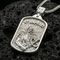 Load image into Gallery viewer, Polished 925 sterling silver St Raphael medal pendant on black volcanic stone, showing crisp archangel engraving.
