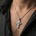 Load image into Gallery viewer, Polished Christ crucifix worn on the neck, sterling silver religious pendant with crown of thorns design.
