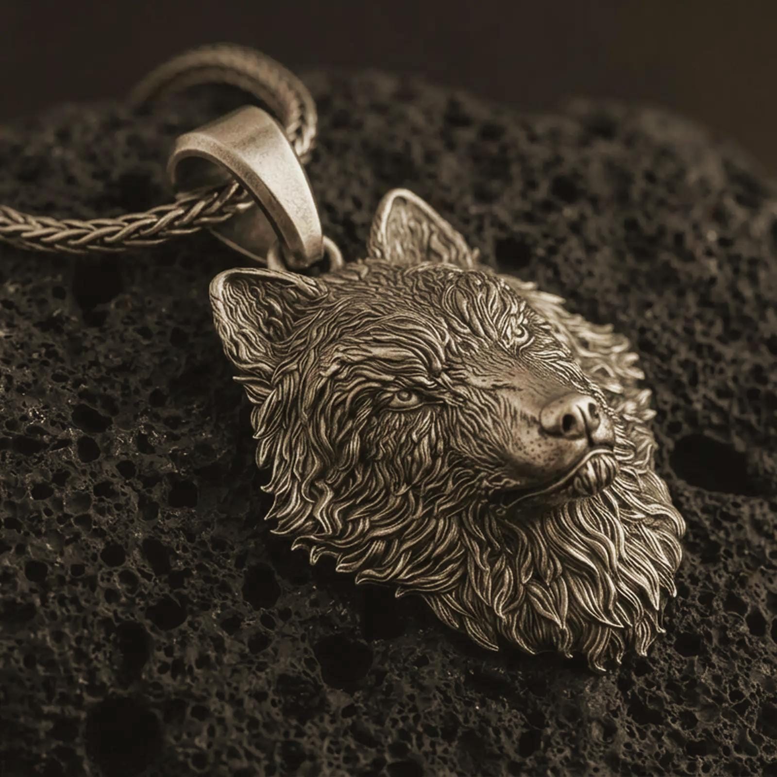Sterling Silver Wolf Head Pendant