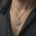 Load image into Gallery viewer, Rose gold plated Art Nouveau woman pendant necklace worn on the neck, presented in a close-up lifestyle shot with a refined artistic aesthetic.
