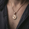 Load image into Gallery viewer, Rose gold plated Alexander the Great coin pendant necklace worn on the neck, presented in an elegant model photograph with a timeless Greek history and collector-inspired aesthetic.
