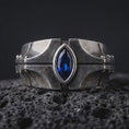 Load and play video in Gallery viewer, Blue Sapphire Marquise Statement Ring, Modern Unisex Sterling Silver Band Gift For Him
