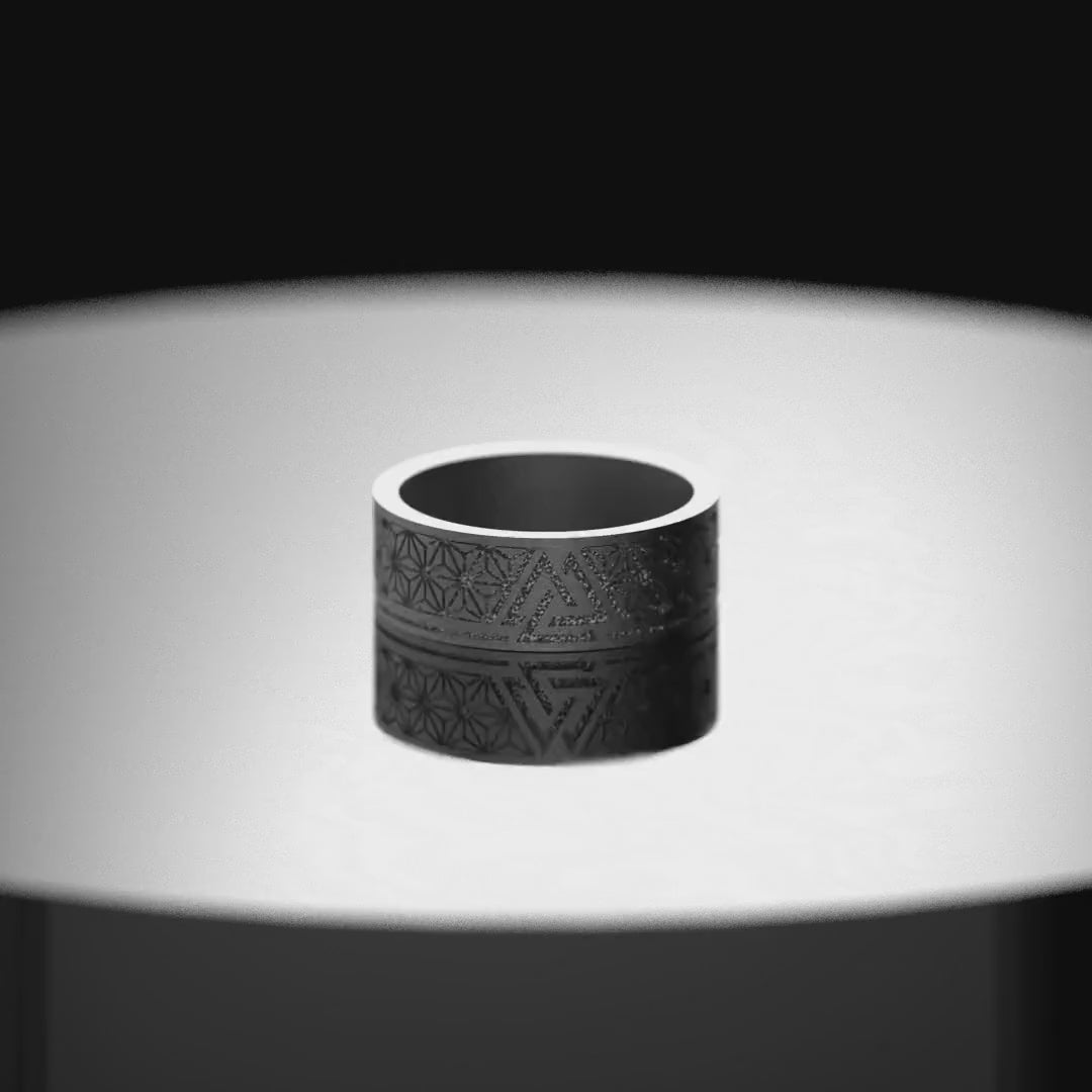 Valknut Ring with Flower of Life Pattern – Sterling Silver Viking Norse Mythology Band for Men