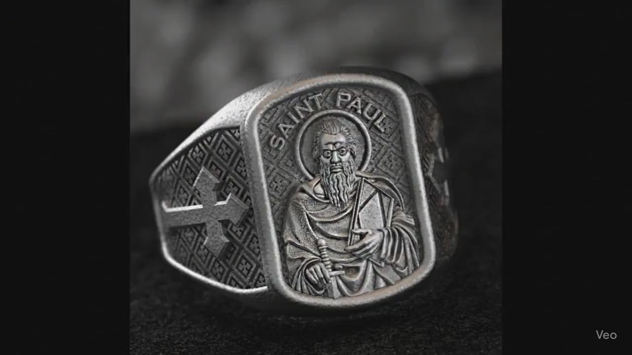 Saint Paul Apostle Ring – Sterling Silver Christian Signet Ring with Sword and Bible