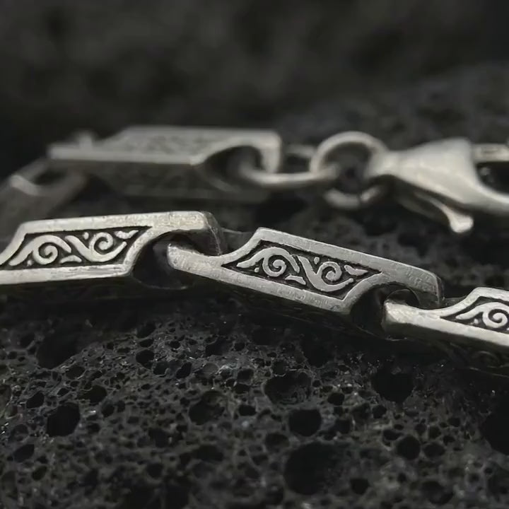 Ornate Scroll Chain Necklace for Men, Sterling Silver Bar Link Chain, Gothic Jewelry Gift