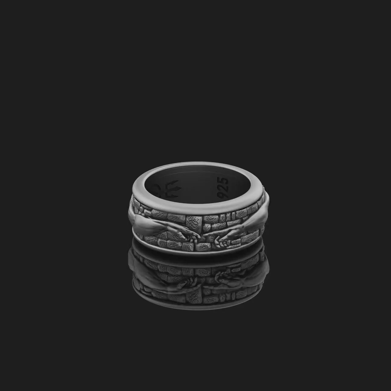 Spinning Creation of Adam Wedding Band Ring, Rotating Artistic Design, Engravable Inside, Symbol of Divine Connection
