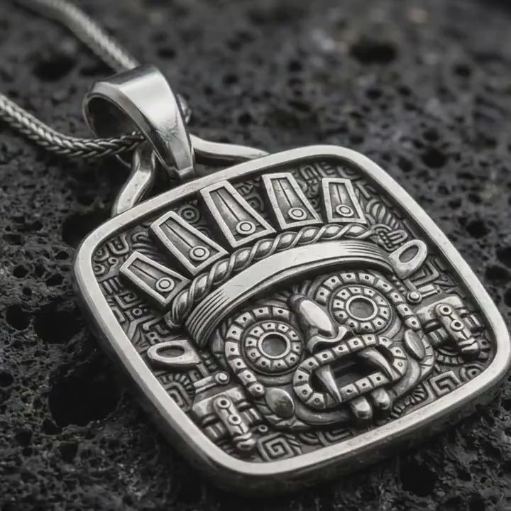 Tlaloc Pendant, Sterling Silver Aztec Rain God Necklace, Mexica Deity Jewelry, Mesoamerican Gift