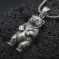 Load and play video in Gallery viewer, Sterling Silver Bear Cub Pendant Necklace, Woodland Animal Charm, Detailed Fur Texture

