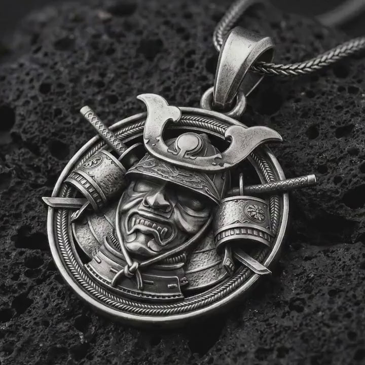 Samurai Warrior Pendant for Men, Sterling Silver Bushido Necklace, Japanese Armor Jewelry Gift