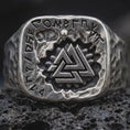 Load and play video in Gallery viewer, Valknut Ring for Men, Sterling Silver Norse Rune Signet Ring, Viking Warrior Jewelry Gift
