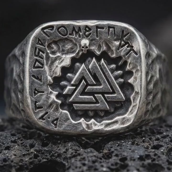 Valknut Ring for Men, Sterling Silver Norse Rune Signet Ring, Viking Warrior Jewelry Gift