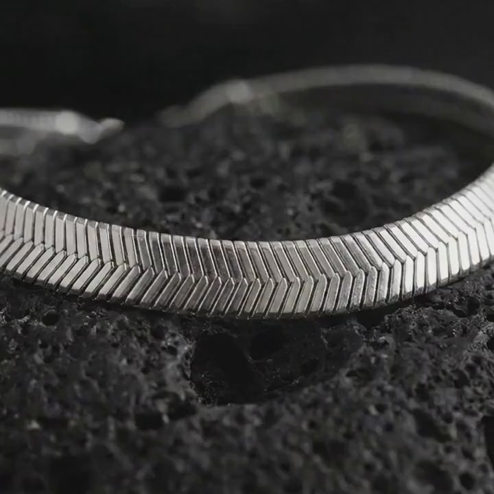 925 Sterling Silver Herringbone Bracelet for Men, Flat Chevron Chain Bracelet, Minimalist Silver Wrist Jewelry