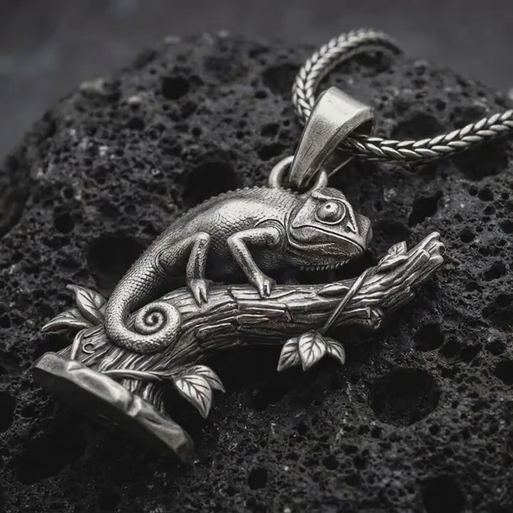 Chameleon Pendant Necklace, Lizard Charm, Reptile Animal Amulet, Nature Lover Gift, Sterling Silver Wildlife Jewelry