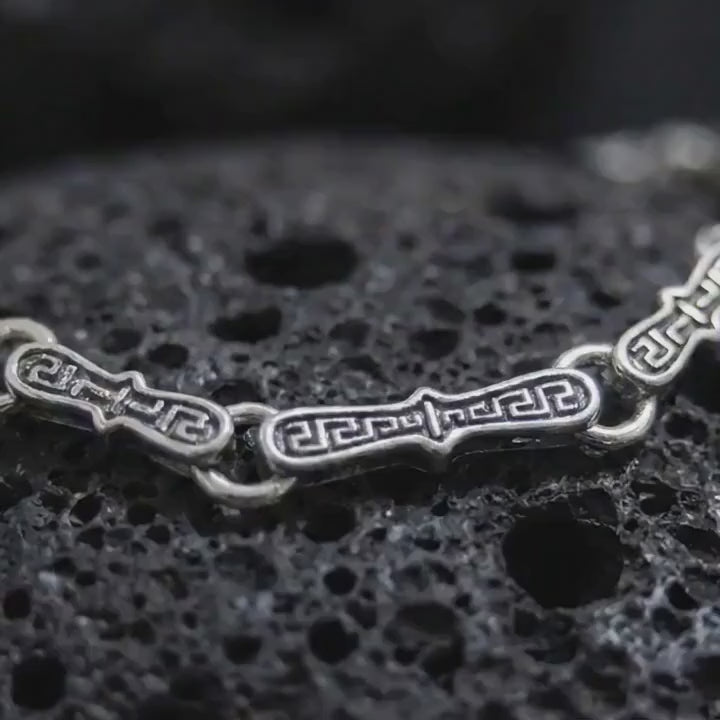 Greek Key Link Bracelet for Men, Sterling Silver Meander Chain, Ancient Greek Symbol Jewelry Gift